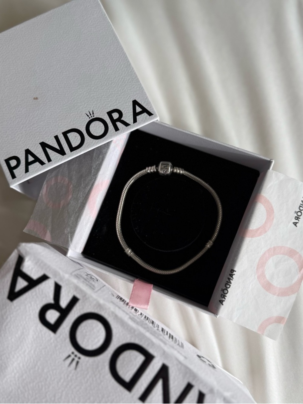 Pandora Moments Snake Chain Bracelet – Sterling Silver S925 ALE Barrel Clasp